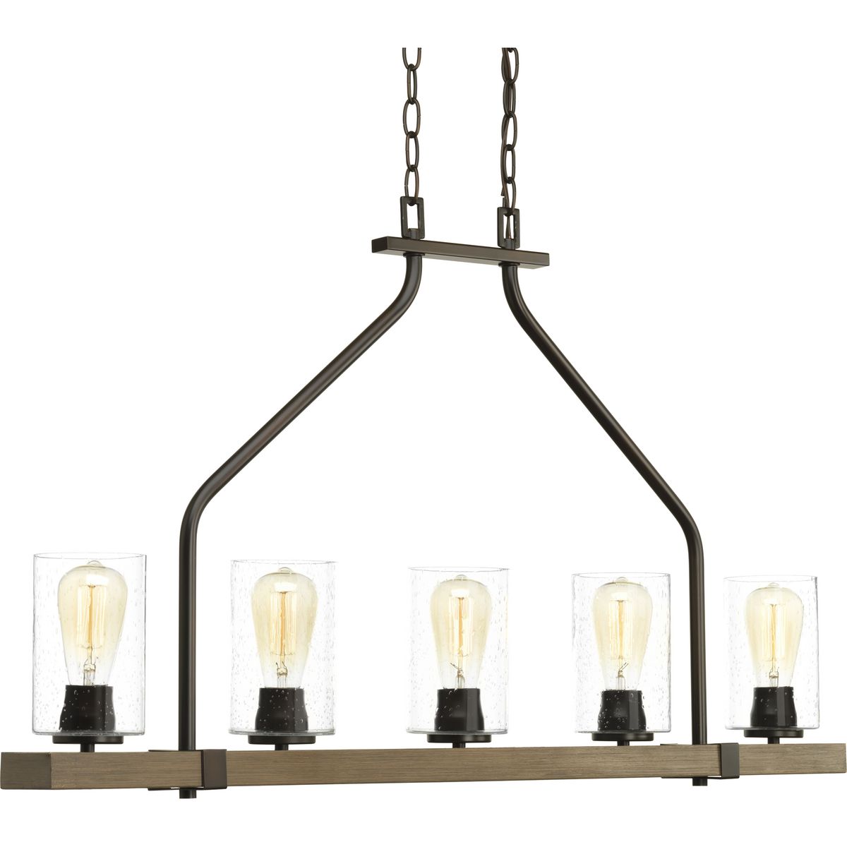 PROGRESS LIGHTING P400055-020 Antique Bronze Barnes Mill Collection Five-Light Linear Chandelier