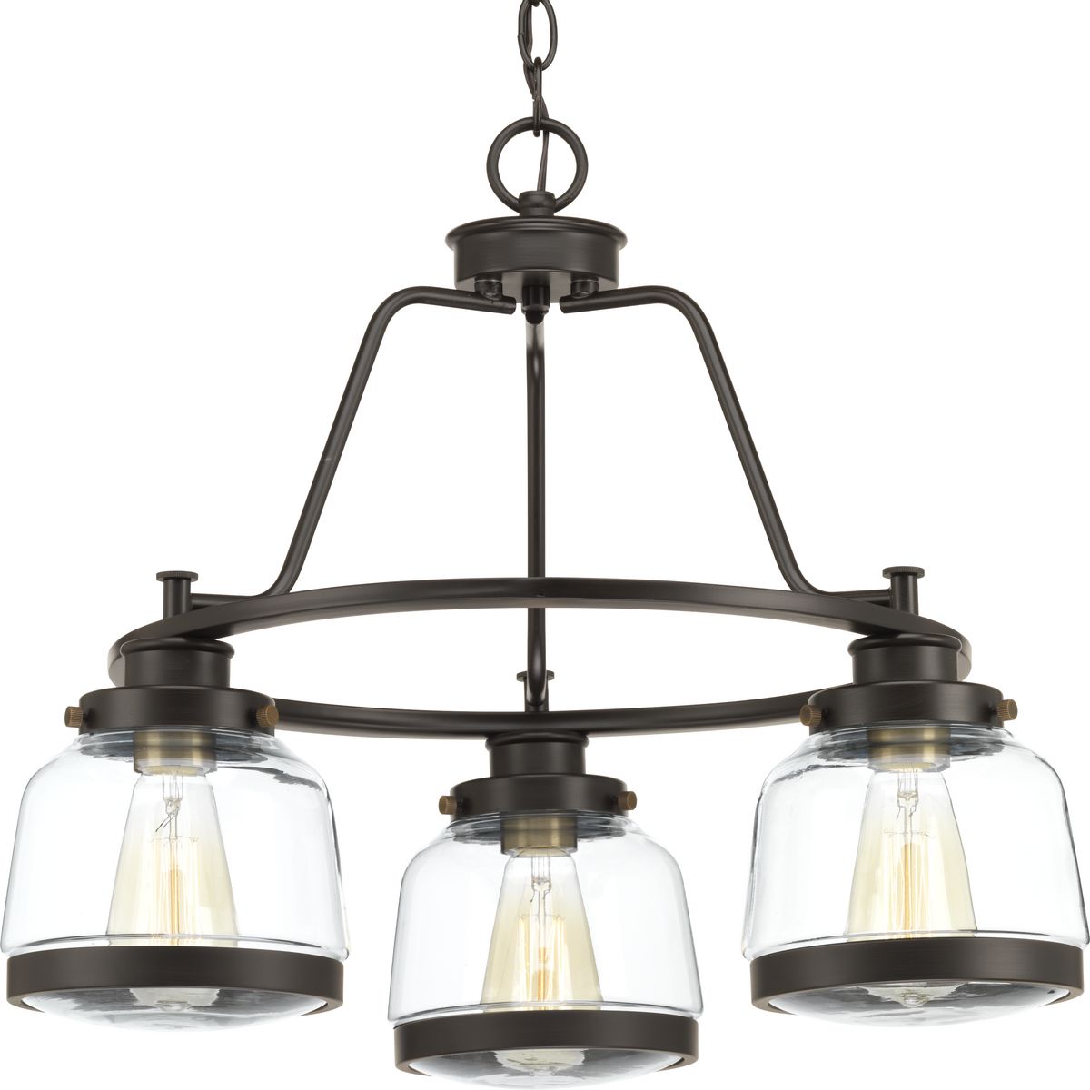PROGRESS LIGHTING P400057-020 Antique Bronze Judson Collection Three-Light Antique Bronze Clear Glass Farmhouse Chandelier Light