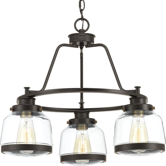 PROGRESS LIGHTING P400057-020 Antique Bronze Judson Collection Three-Light Antique Bronze Clear Glass Farmhouse Chandelier Light