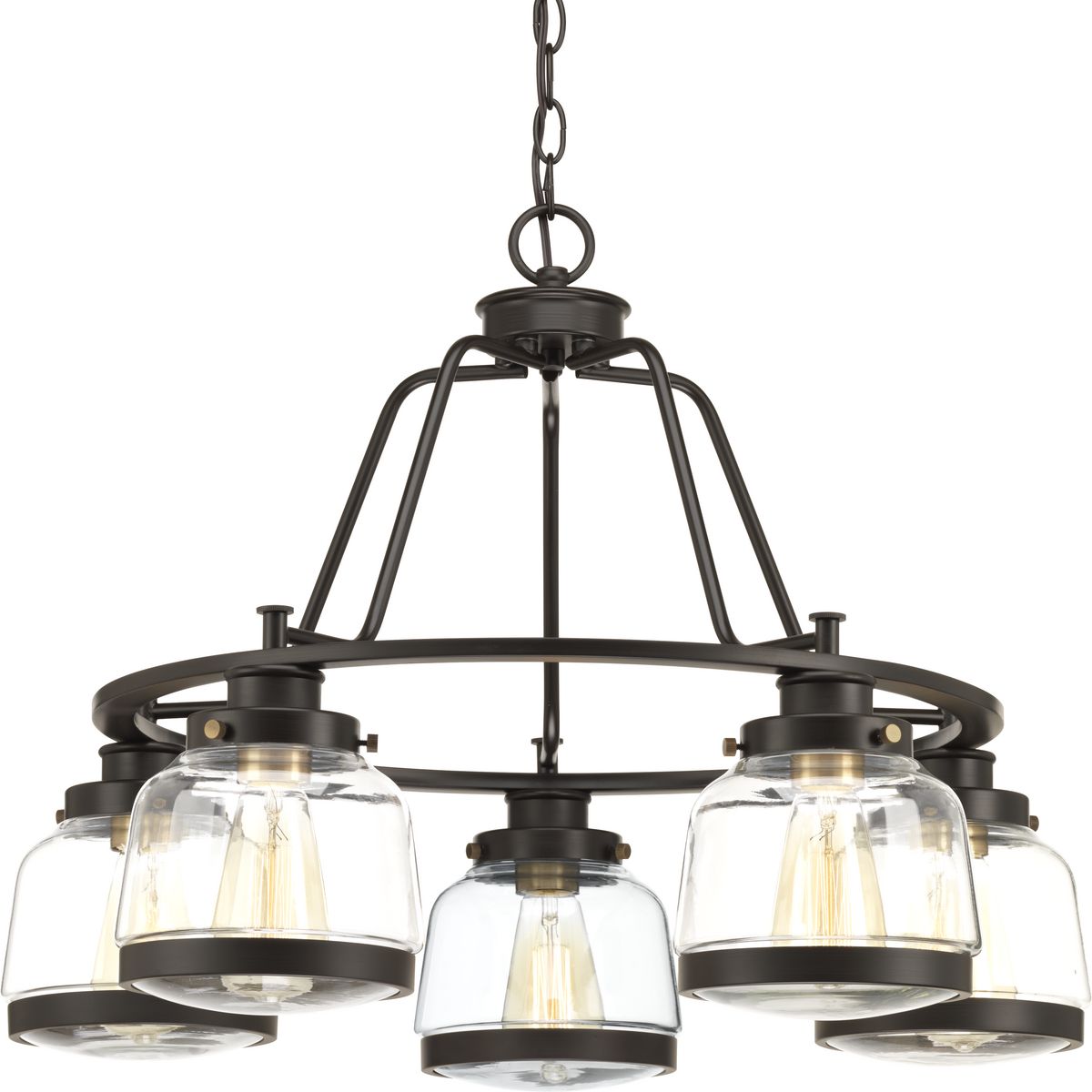 PROGRESS LIGHTING P400058-020 Antique Bronze Judson Collection Five-Light Antique Bronze Clear Glass Farmhouse Chandelier Light
