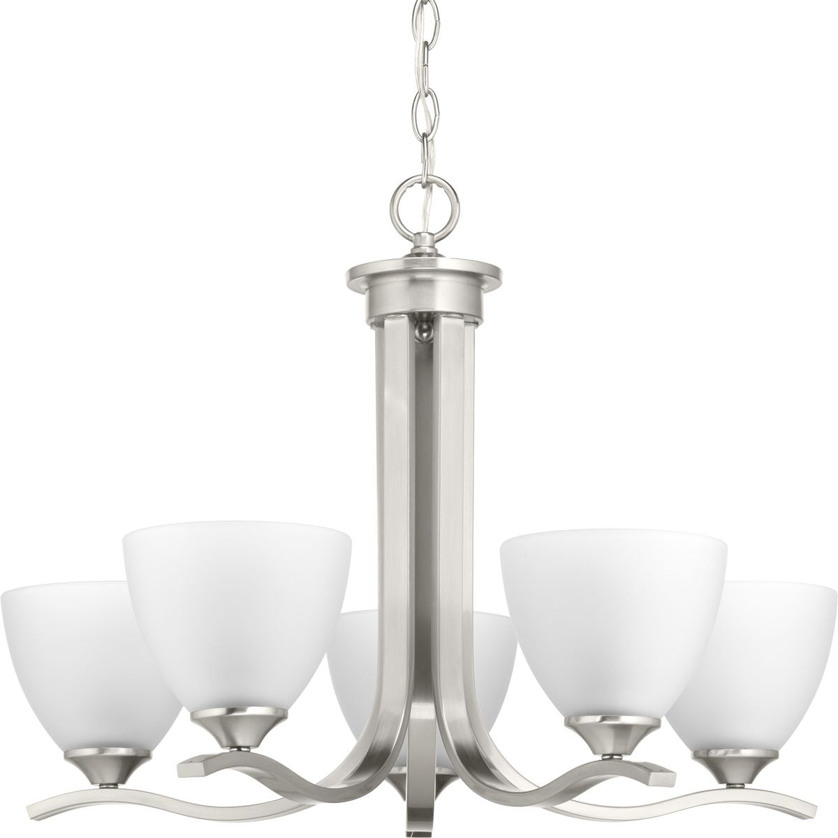 PROGRESS LIGHTING P400063-009 Brushed Nickel Laird Collection Five-Light Brushed Nickel Etched Glass Traditional Chandelier Light