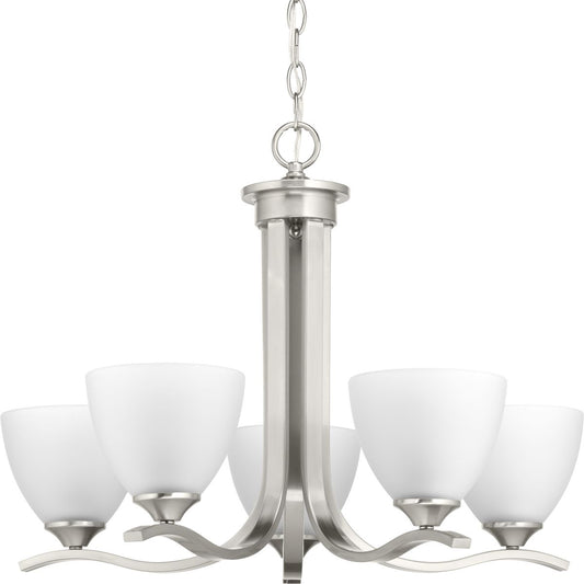 PROGRESS LIGHTING P400063-009 Brushed Nickel Laird Collection Five-Light Brushed Nickel Etched Glass Traditional Chandelier Light