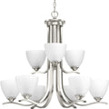 PROGRESS LIGHTING P400064-009 Brushed Nickel Laird Collection Nine-Light Brushed Nickel Etched Glass Traditional Chandelier Light