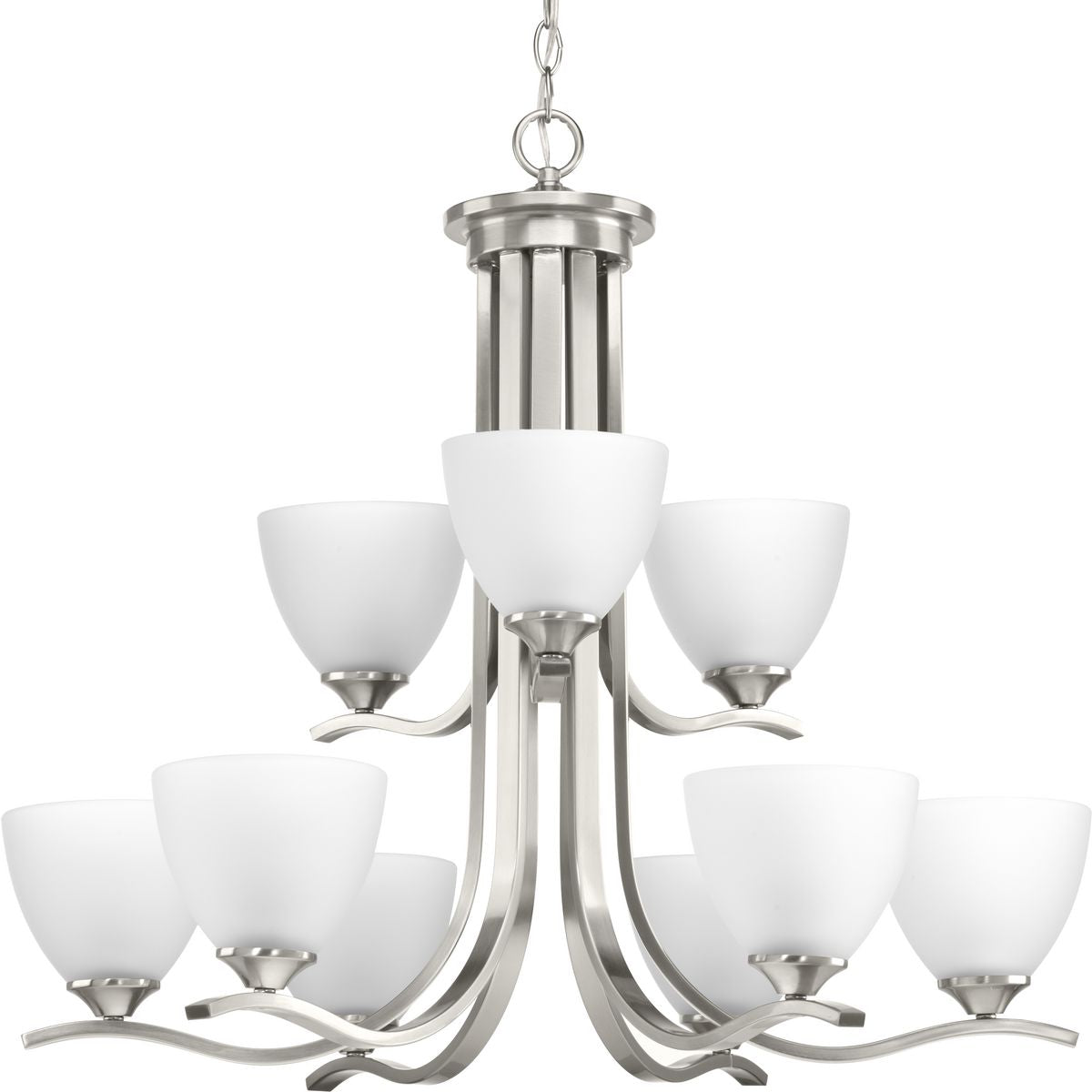 PROGRESS LIGHTING P400064-009 Brushed Nickel Laird Collection Nine-Light Brushed Nickel Etched Glass Traditional Chandelier Light