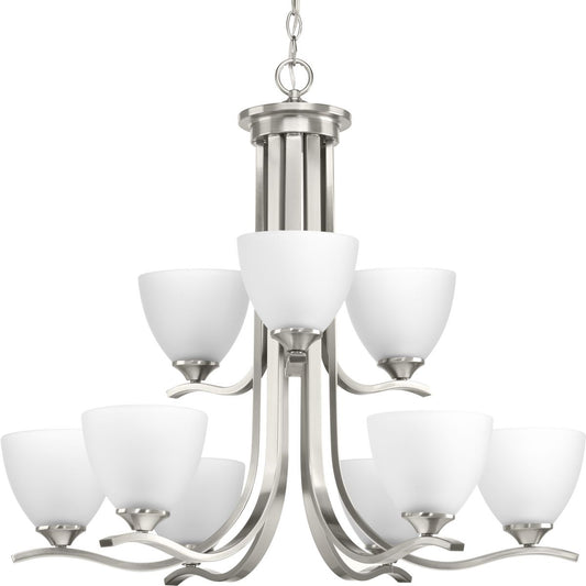 PROGRESS LIGHTING P400064-009 Brushed Nickel Laird Collection Nine-Light Brushed Nickel Etched Glass Traditional Chandelier Light