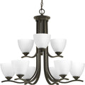 PROGRESS LIGHTING P400064-020 Antique Bronze Laird Collection Nine-Light Antique Bronze Etched Glass Traditional Chandelier Light