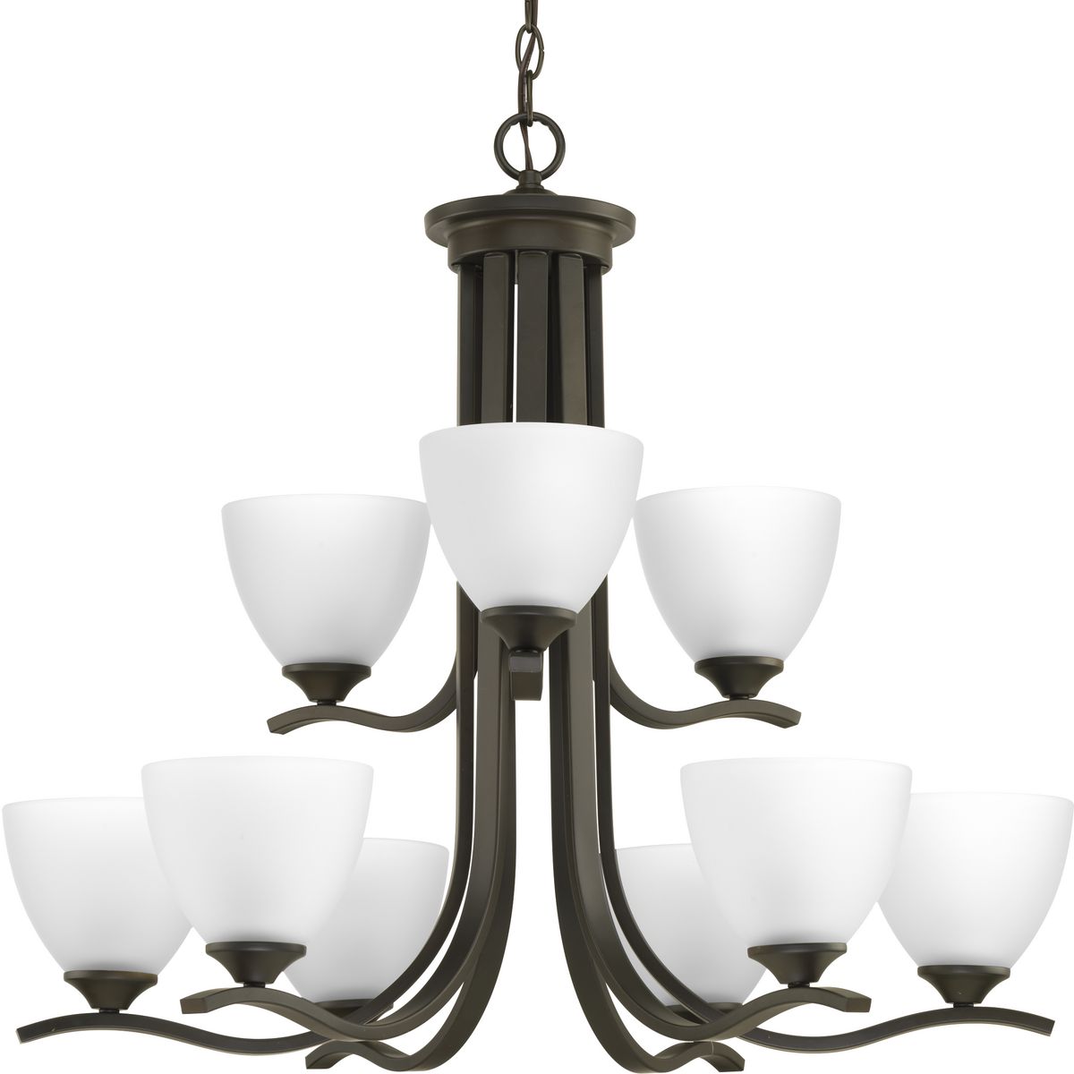 PROGRESS LIGHTING P400064-020 Antique Bronze Laird Collection Nine-Light Antique Bronze Etched Glass Traditional Chandelier Light