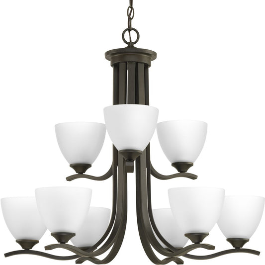 PROGRESS LIGHTING P400064-020 Antique Bronze Laird Collection Nine-Light Antique Bronze Etched Glass Traditional Chandelier Light