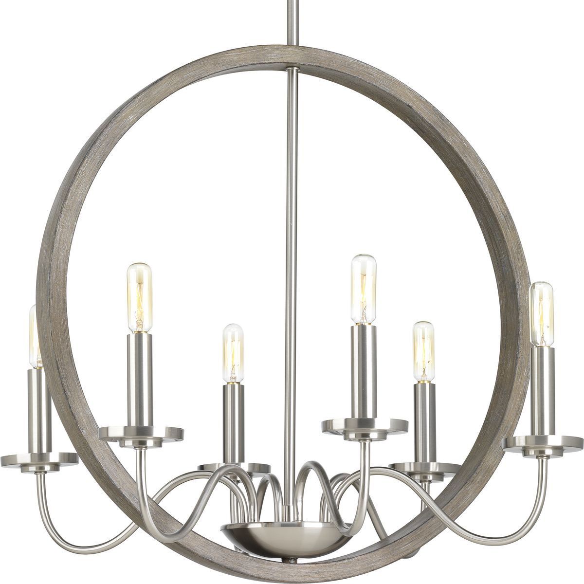 PROGRESS LIGHTING P400081-009 Brushed Nickel Fontayne Collection Six-Light Brushed Nickel Farmhouse Chandelier Light
