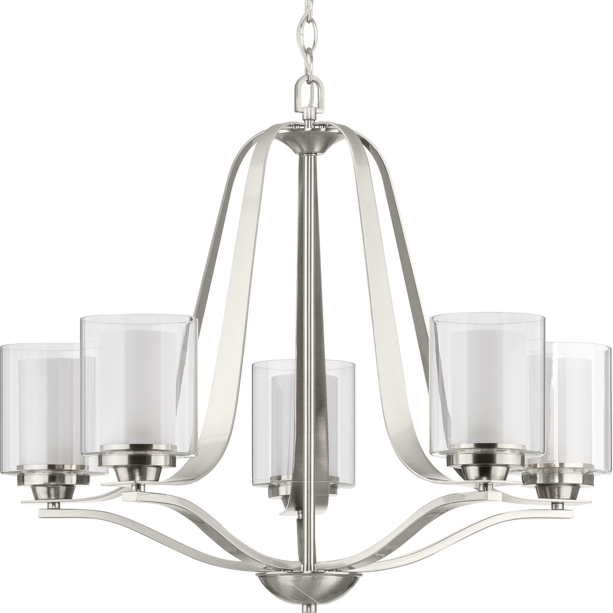 PROGRESS LIGHTING P400095-009 Brushed Nickel Kene Collection Five-Light Brushed Nickel Clear Glass Craftsman Chandelier Light