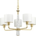 PROGRESS LIGHTING P400098-078 Vintage Gold Palacio Collection Five-Light Vintage Gold White Silk Fabric Shade Luxe Chandelier Light