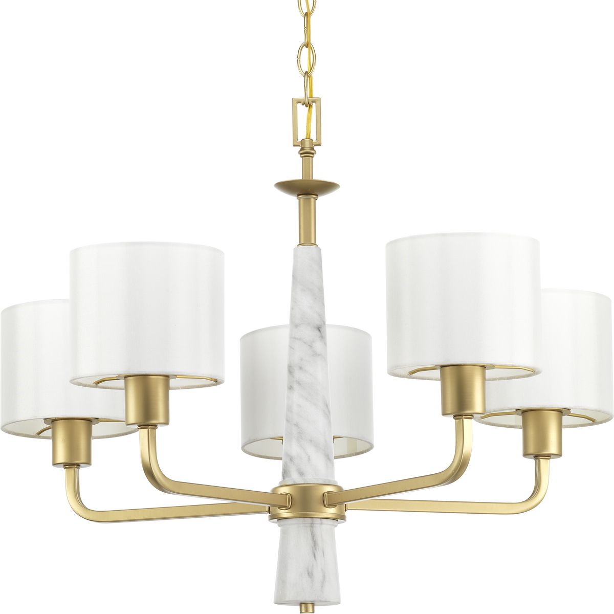 PROGRESS LIGHTING P400098-078 Vintage Gold Palacio Collection Five-Light Vintage Gold White Silk Fabric Shade Luxe Chandelier Light