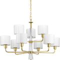 PROGRESS LIGHTING P400099-078 Vintage Gold Palacio Collection Nine-Light Vintage Gold White Silk Fabric Shade Luxe Chandelier Light