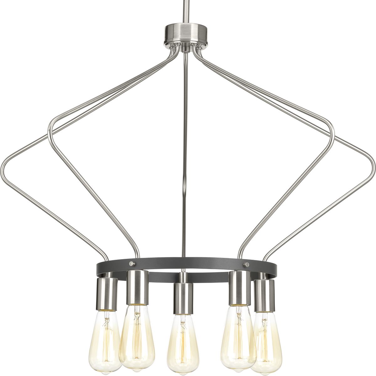 PROGRESS LIGHTING P400105-009 Brushed Nickel Hangar Collection Five-Light Brushed Nickel Farmhouse Chandelier Light