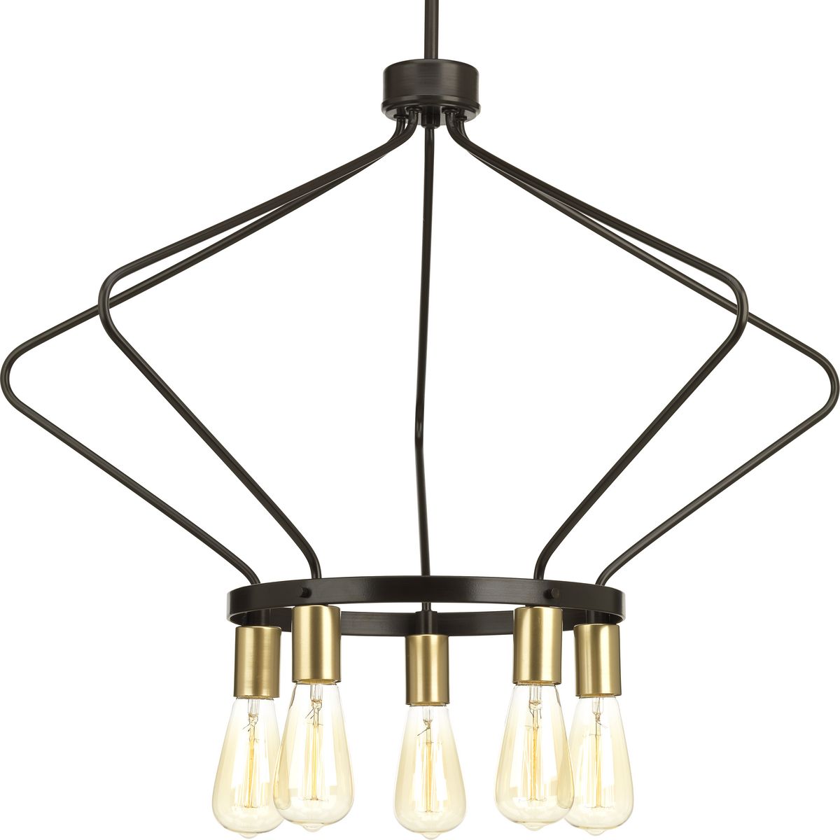 PROGRESS LIGHTING P400105-020 Antique Bronze Hangar Collection Five-Light Antique Bronze Farmhouse Chandelier Light