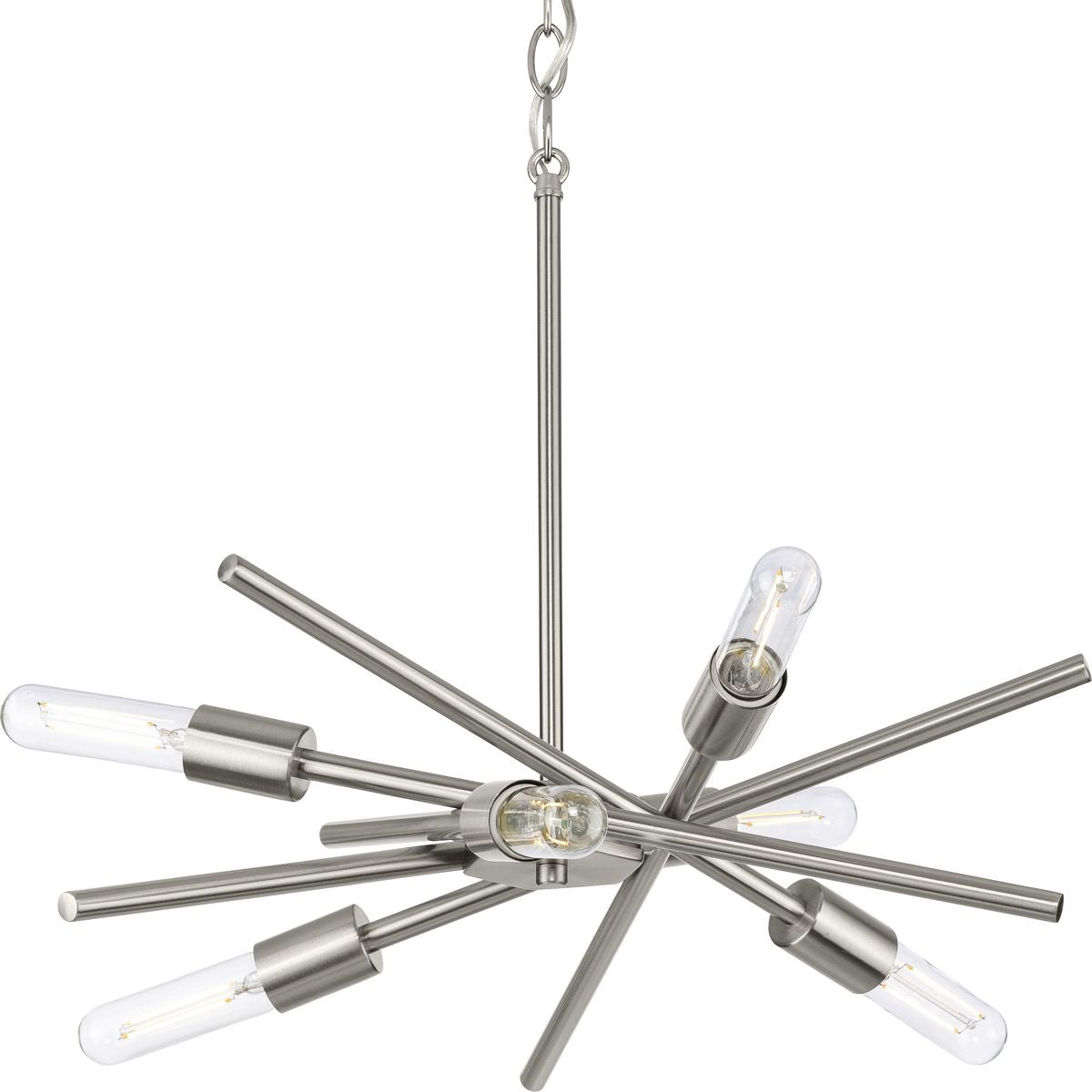 PROGRESS LIGHTING P400108-009 Brushed Nickel Astra Collection Six-Light Brushed Nickel Mid-Century Modern Chandelier Light
