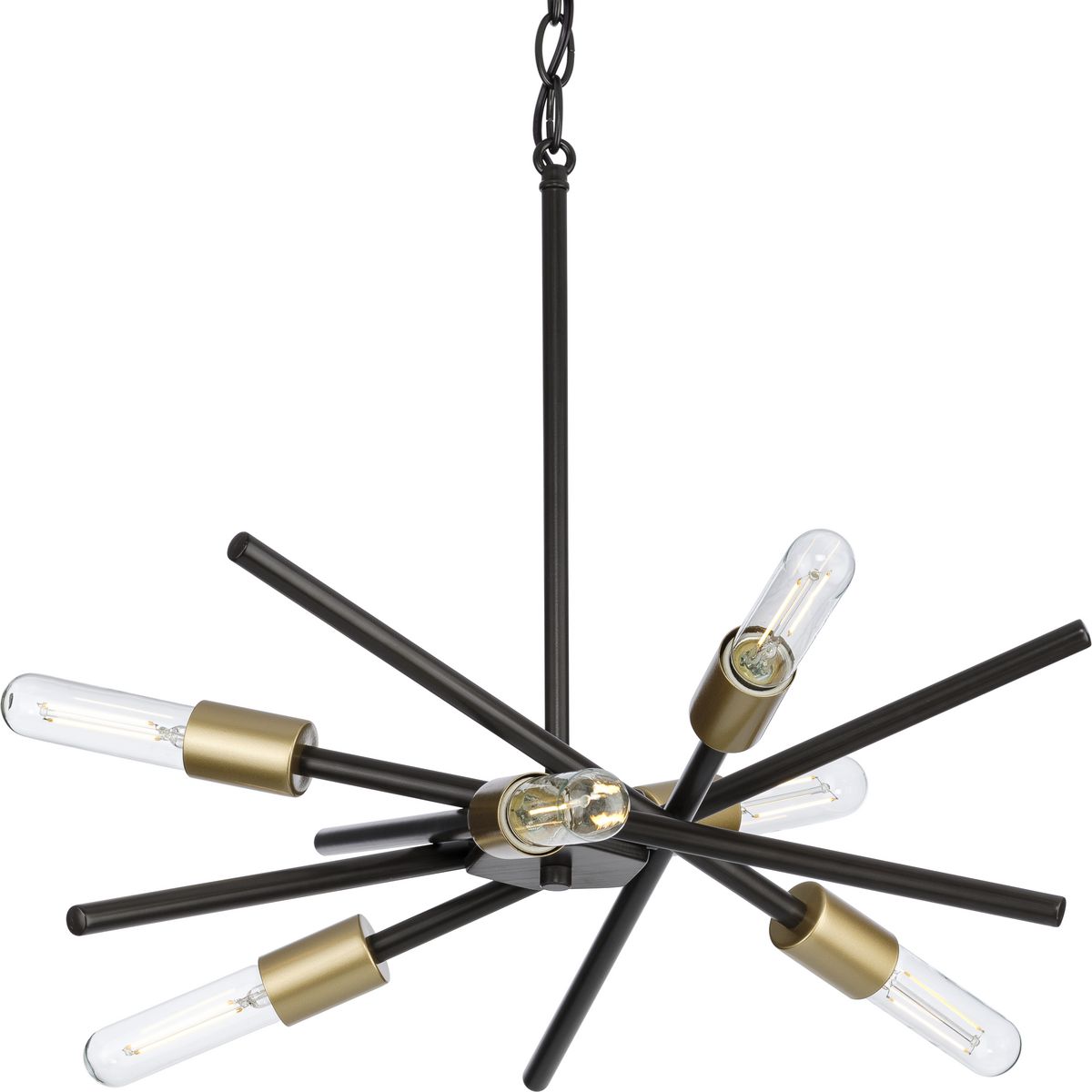 PROGRESS LIGHTING P400108-020 Antique Bronze Astra Collection Six-Light Antique Bronze Mid-Century Modern Chandelier Light