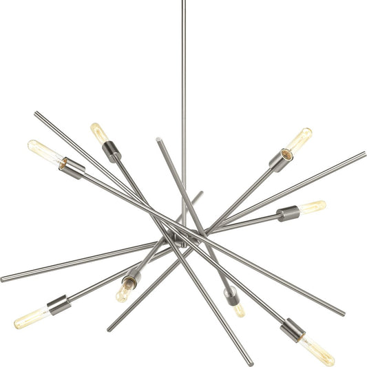 PROGRESS LIGHTING P400109-009 Brushed Nickel Astra Collection Eight-Light Brushed Nickel Mid-Century Modern Chandelier Light