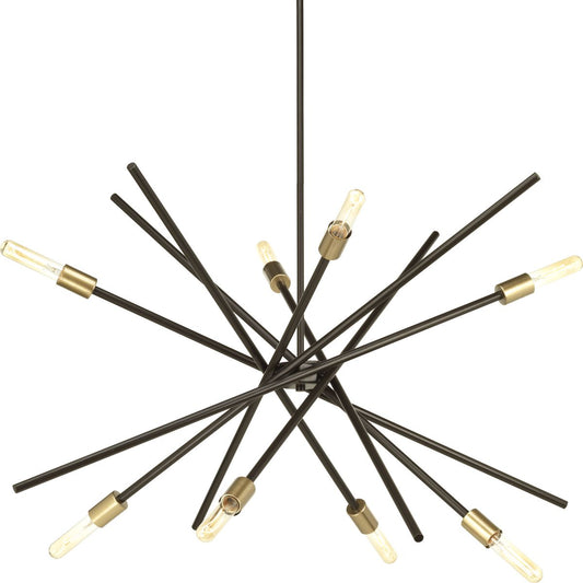 PROGRESS LIGHTING P400109-020 Antique Bronze Astra Collection Eight-Light Antique Bronze Mid-Century Modern Chandelier Light