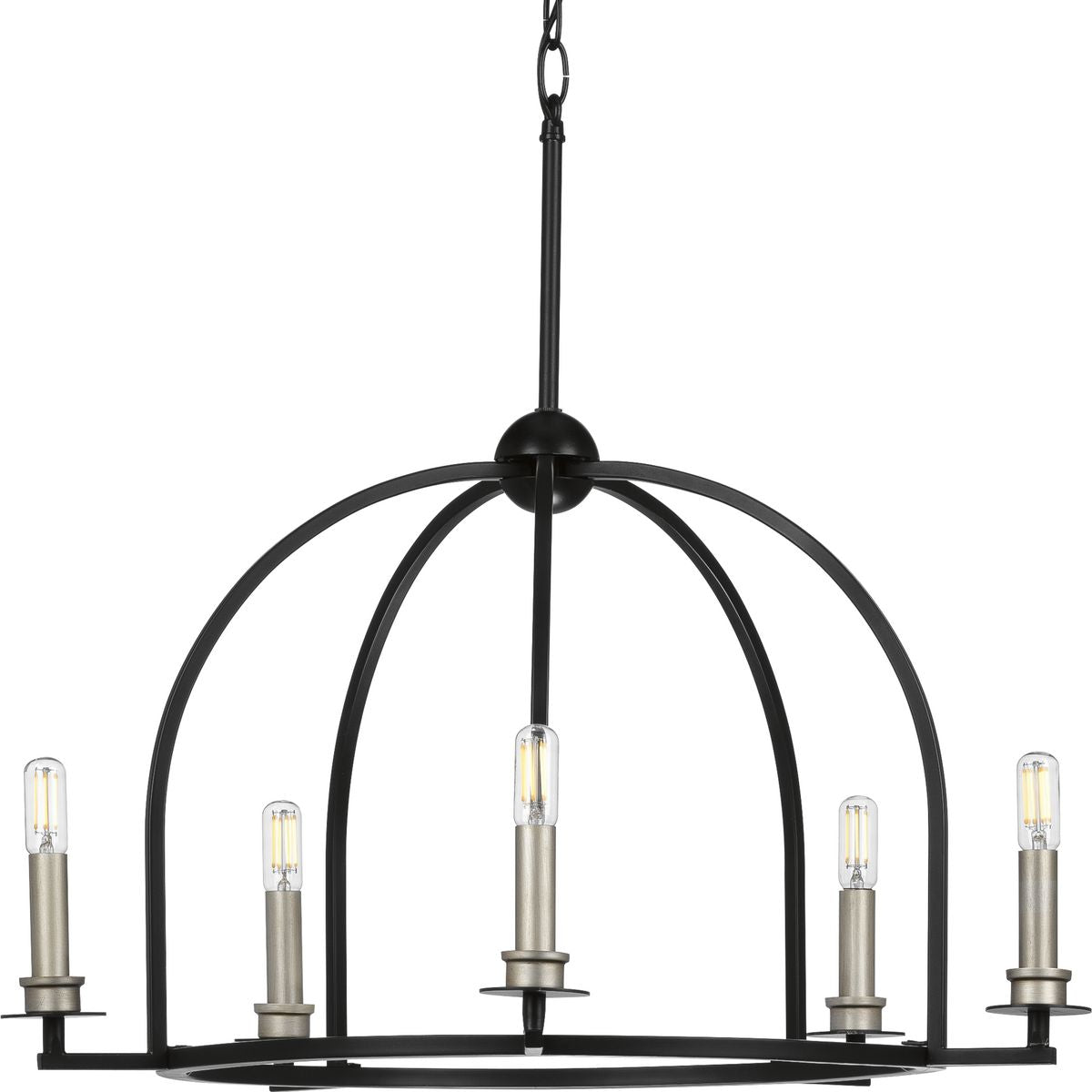 PROGRESS LIGHTING P400115-031 Matte Black Seneca Collection Five-Light Matte Black Farmhouse Chandelier Light
