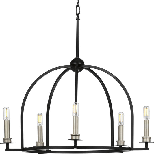 PROGRESS LIGHTING P400115-031 Matte Black Seneca Collection Five-Light Matte Black Farmhouse Chandelier Light
