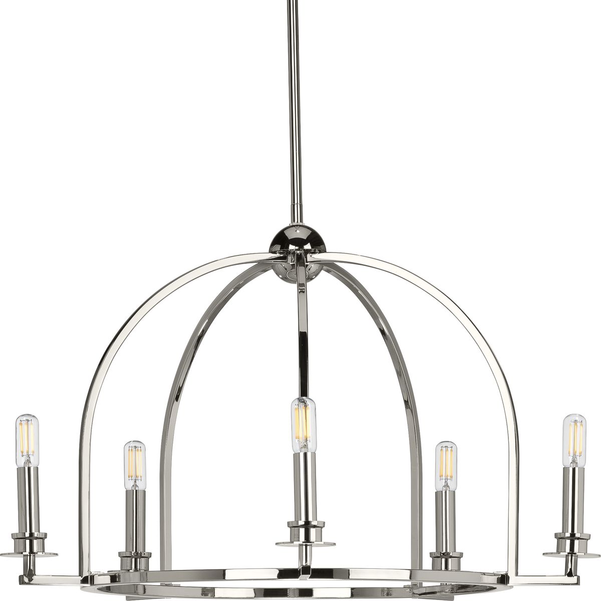 PROGRESS LIGHTING P400115-104 Polished Nickel Seneca Collection Five-Light Polished Nickel Farmhouse Chandelier Light
