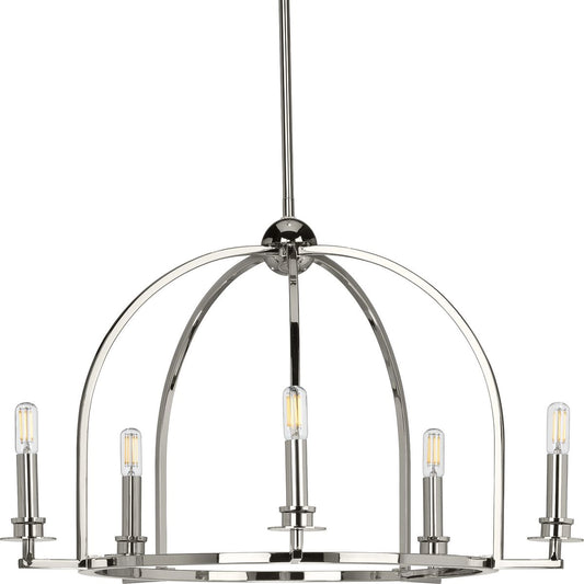 PROGRESS LIGHTING P400115-104 Polished Nickel Seneca Collection Five-Light Polished Nickel Farmhouse Chandelier Light