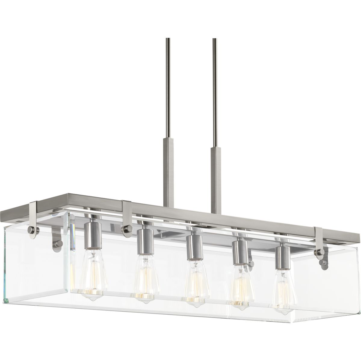 PROGRESS LIGHTING P400116-009 Brushed Nickel Glayse Collection Five-Light Brushed Nickel Clear Glass Luxe Linear Chandelier Light