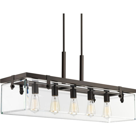PROGRESS LIGHTING P400116-020 Antique Bronze Glayse Collection Five-Light Antique Bronze Clear Glass Luxe Linear Chandelier Light