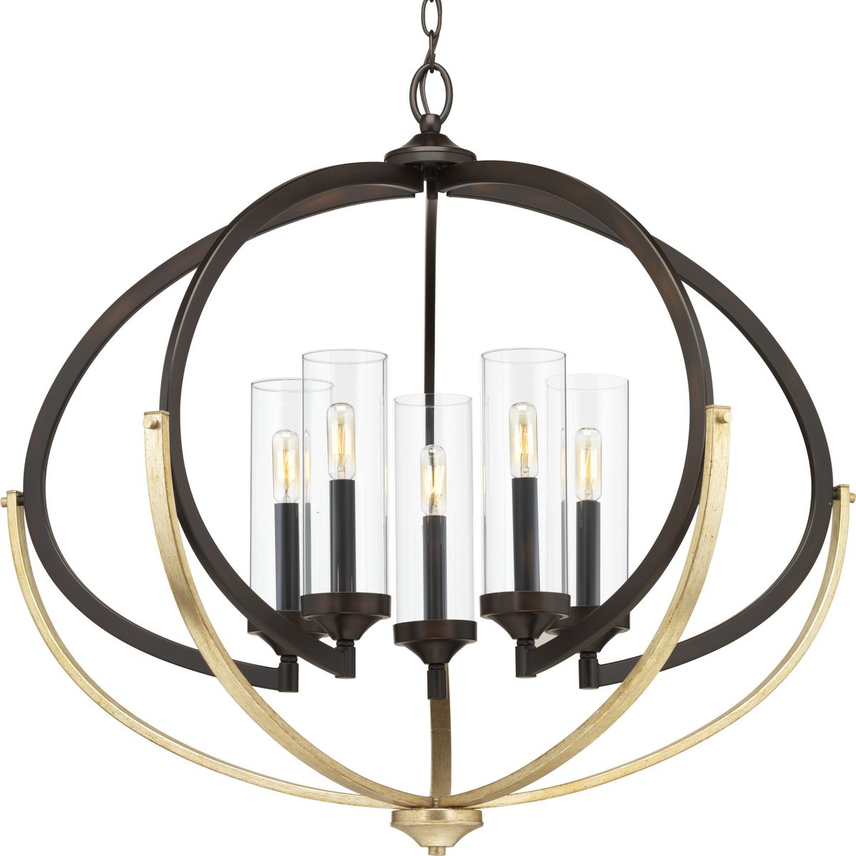 PROGRESS LIGHTING P400117-020 Antique Bronze Evoke Collection Five-Light Antique Bronze Clear Glass Luxe Chandelier Light