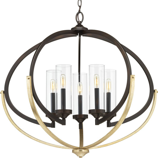 PROGRESS LIGHTING P400117-020 Antique Bronze Evoke Collection Five-Light Antique Bronze Clear Glass Luxe Chandelier Light