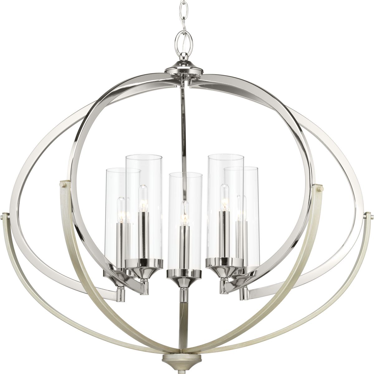 PROGRESS LIGHTING P400117-104 Polished Nickel Evoke Collection Five-Light Polished Nickel Clear Glass Luxe Chandelier Light