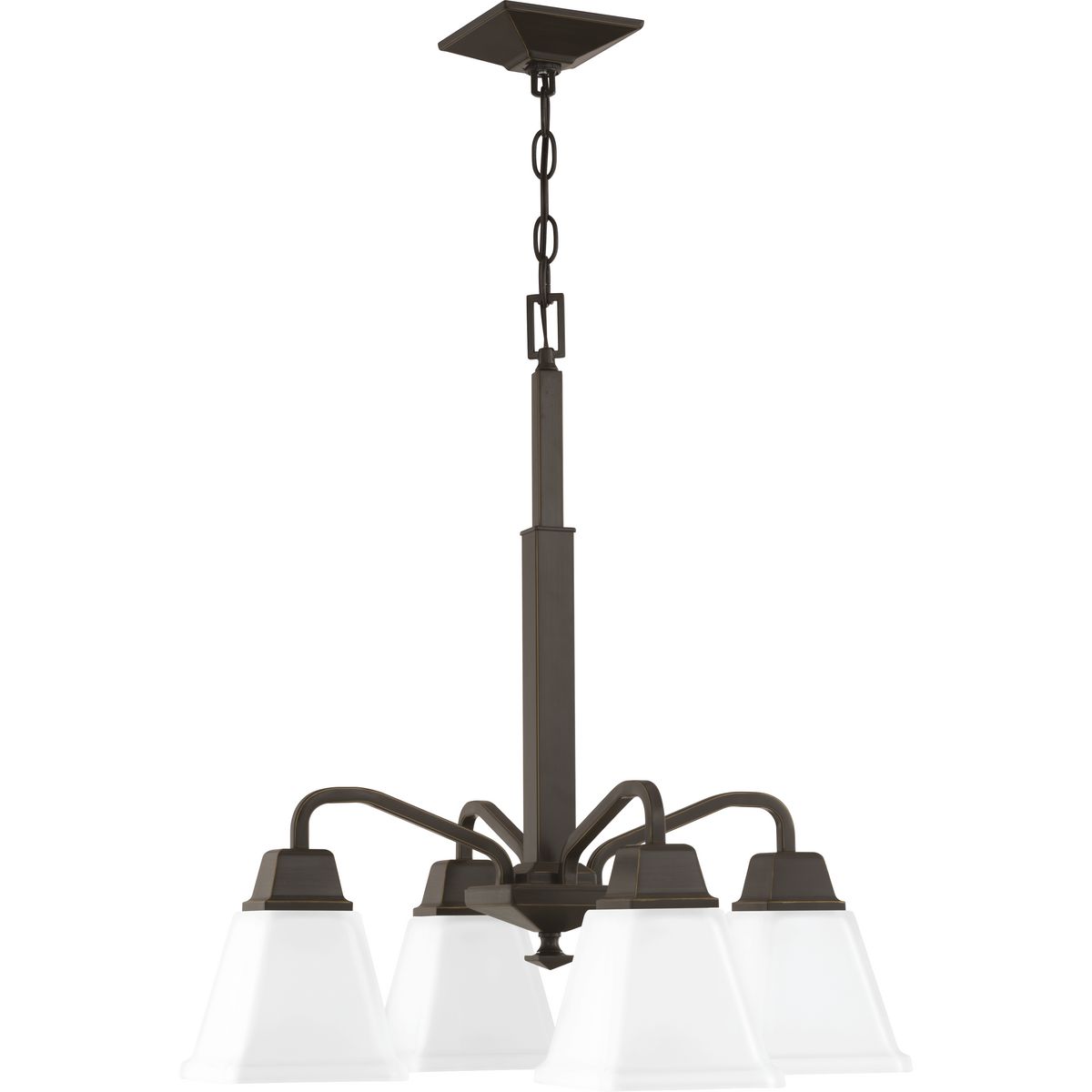 PROGRESS LIGHTING P400118-020 Antique Bronze Clifton Heights Collection Four-Light Antique Bronze Etched Glass Craftsman Chandelier Light