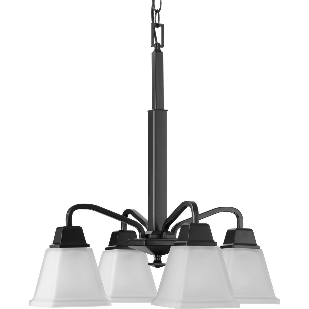 PROGRESS LIGHTING P400118-31M Matte Black Clifton Heights Collection Four-Light Modern Farmhouse Matte Black Etched Glass Chandelier Light