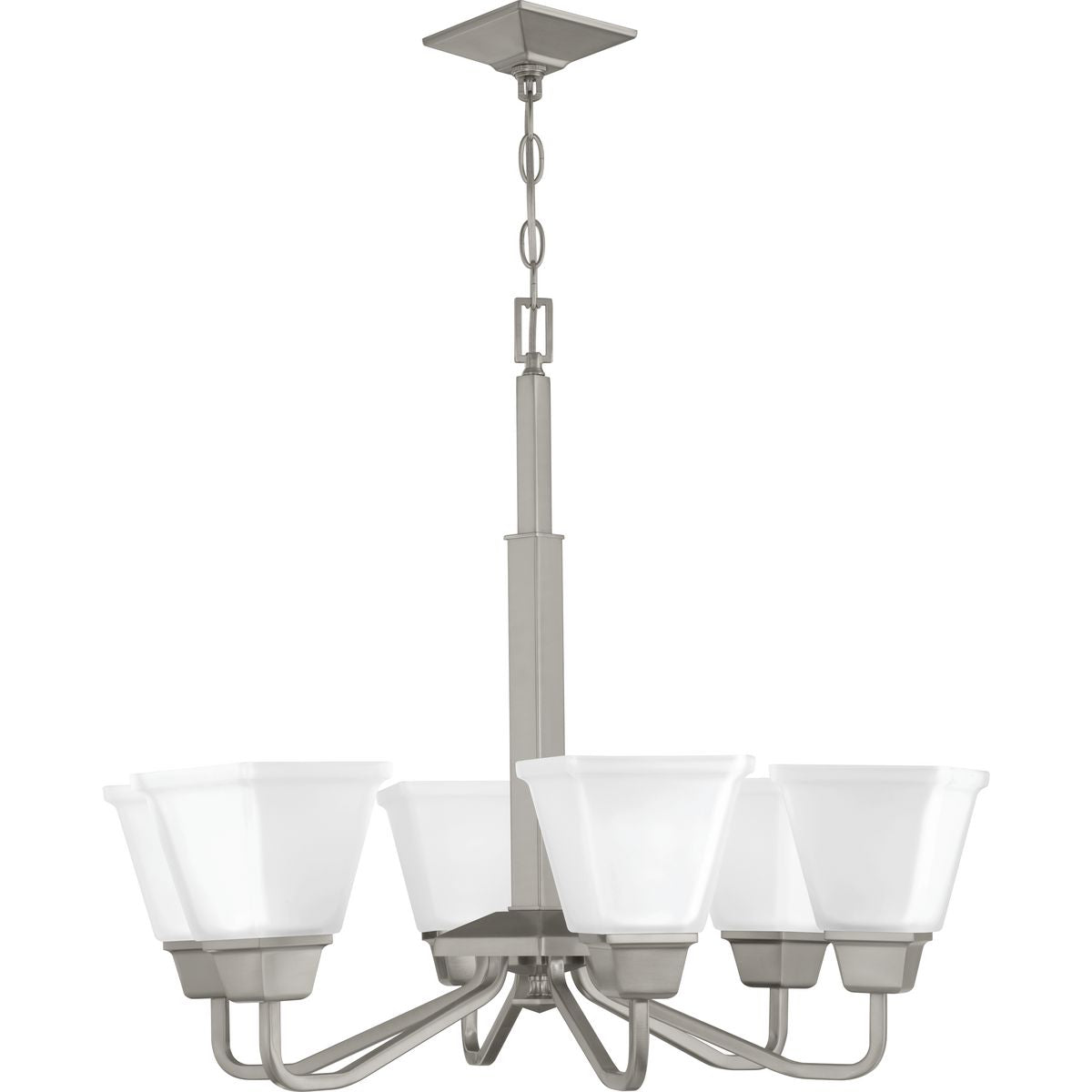 PROGRESS LIGHTING P400119-009 Brushed Nickel Clifton Heights Collection Six-Light Brushed Nickel Etched Glass Craftsman Chandelier Light
