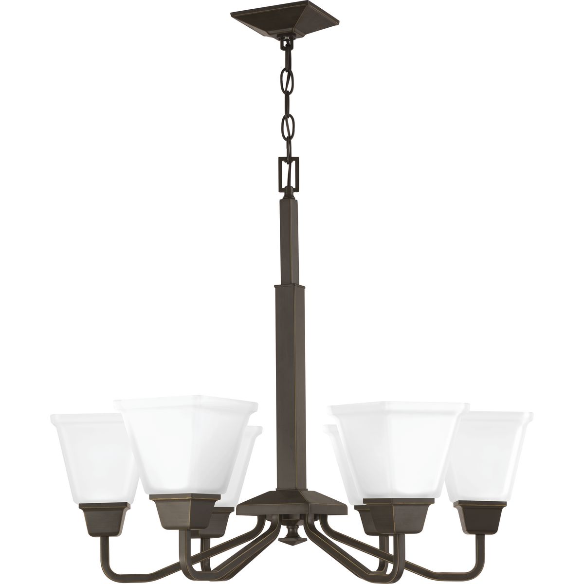 PROGRESS LIGHTING P400119-020 Antique Bronze Clifton Heights Collection Six-Light Antique Bronze Etched Glass Craftsman Chandelier Light