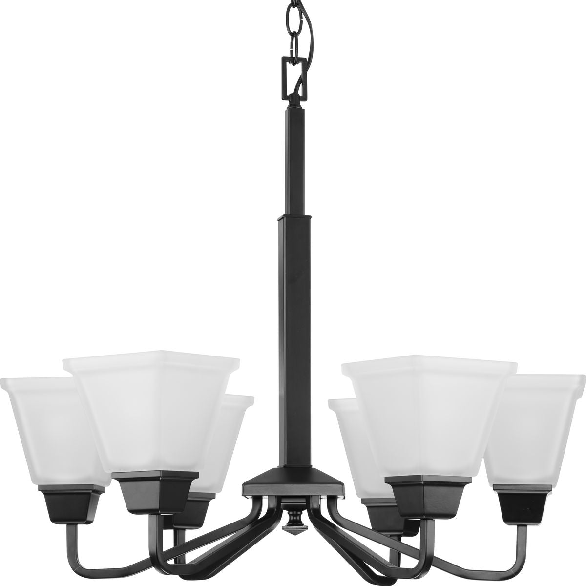 PROGRESS LIGHTING P400119-31M Matte Black Clifton Heights Collection Six-Light Modern Farmhouse Matte Black Etched Glass Chandelier Light