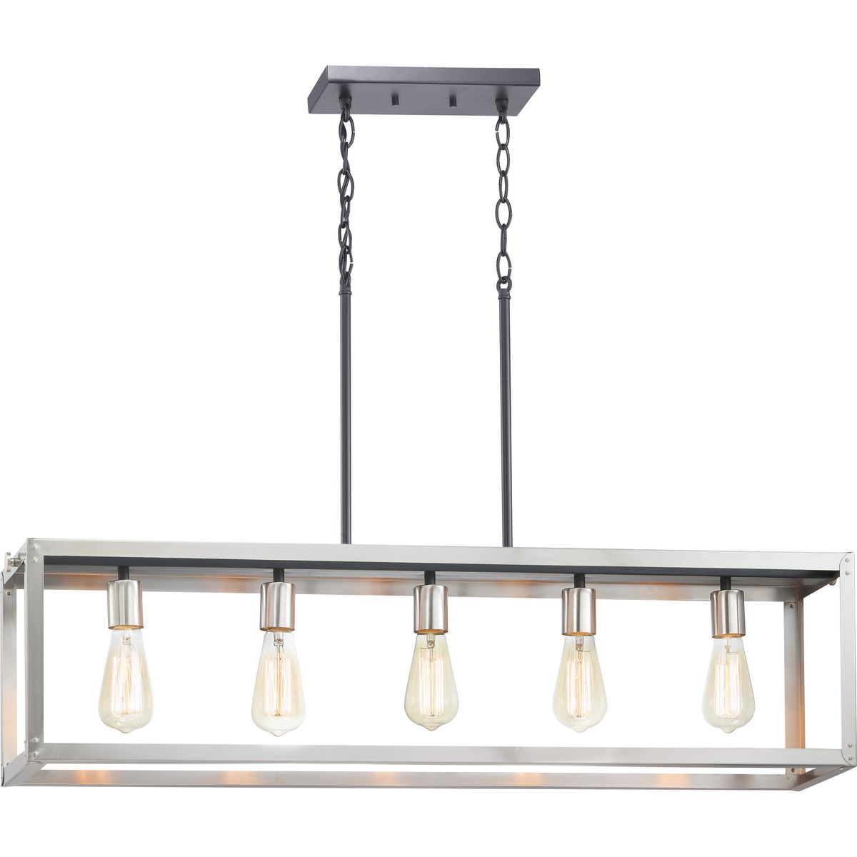 PROGRESS LIGHTING P400145-135 Stainless Steel Union Square Collection Five-Light Stainless Steel Coastal Chandelier Light