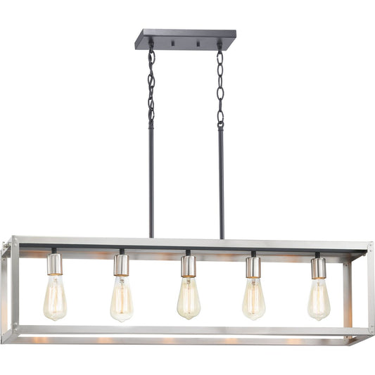 PROGRESS LIGHTING P400145-135 Stainless Steel Union Square Collection Five-Light Stainless Steel Coastal Chandelier Light