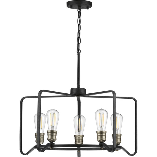 PROGRESS LIGHTING P400153-071 Gilded Iron Foster Collection Five-Light Gilded Iron Farmhouse Chandelier Light
