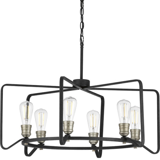 PROGRESS LIGHTING P400154-071 Gilded Iron Foster Collection Six-Light Gilded Iron Farmhouse Chandelier Light