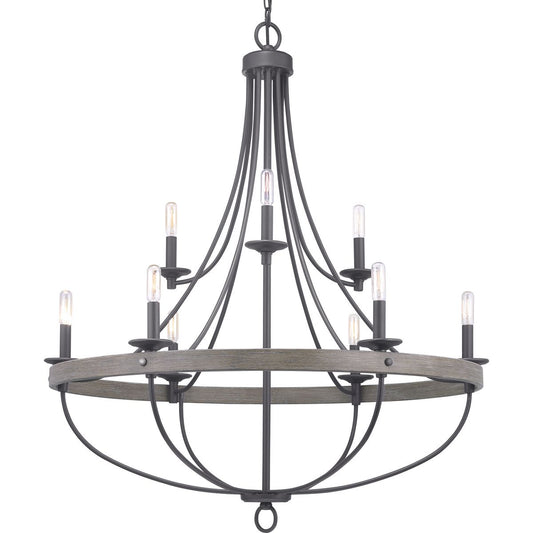PROGRESS LIGHTING P400159-143 Graphite Gulliver Collection Nine-Light Graphite Coastal Chandelier Light