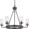 PROGRESS LIGHTING P400164-143 Graphite Gresham Collection Six-Light Graphite Clear Seeded Glass Farmhouse Chandelier Light