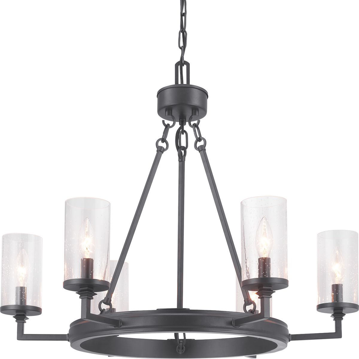 PROGRESS LIGHTING P400164-143 Graphite Gresham Collection Six-Light Graphite Clear Seeded Glass Farmhouse Chandelier Light