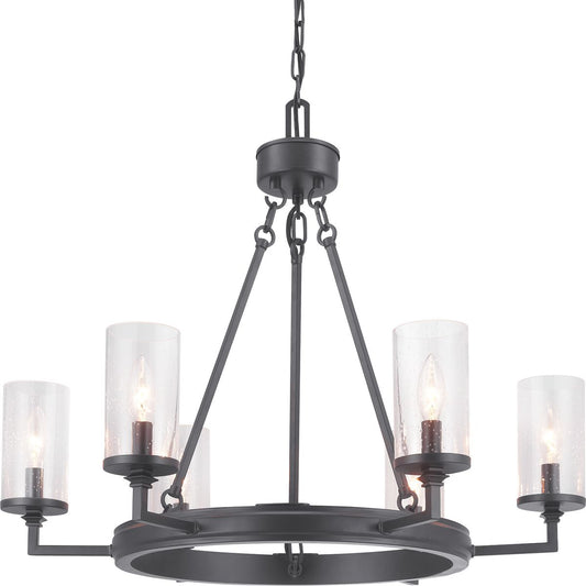 PROGRESS LIGHTING P400164-143 Graphite Gresham Collection Six-Light Graphite Clear Seeded Glass Farmhouse Chandelier Light