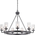 PROGRESS LIGHTING P400165-143 Graphite Gresham Collection Nine-Light Graphite Clear Seeded Glass Farmhouse Chandelier Light