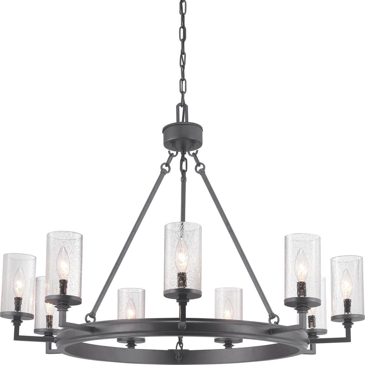 PROGRESS LIGHTING P400165-143 Graphite Gresham Collection Nine-Light Graphite Clear Seeded Glass Farmhouse Chandelier Light