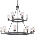 PROGRESS LIGHTING P400166-143 Graphite Gresham Collection Fifteen-Light Graphite Clear Seeded Glass Farmhouse Chandelier Light