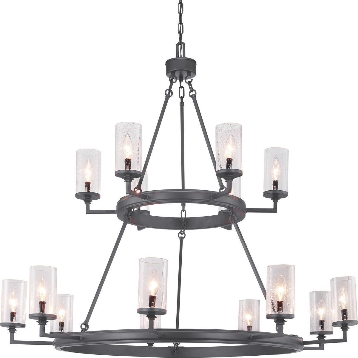 PROGRESS LIGHTING P400166-143 Graphite Gresham Collection Fifteen-Light Graphite Clear Seeded Glass Farmhouse Chandelier Light