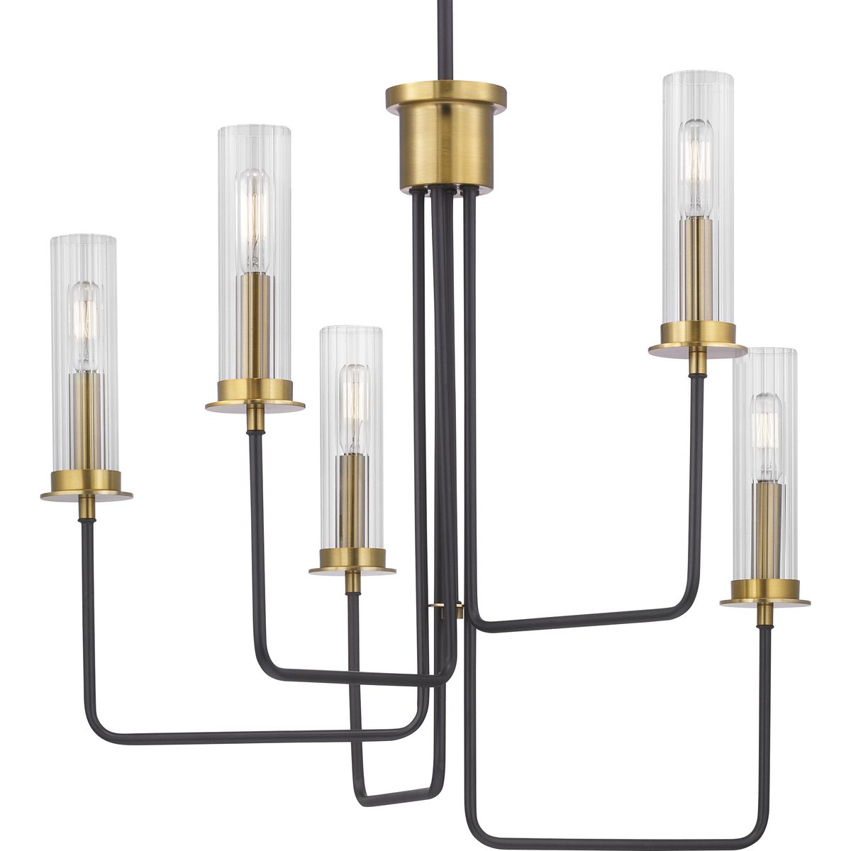 PROGRESS LIGHTING P400167-143 Graphite Rainey Collection Five-Light Graphite Clear Fluted Ribbed Glass Modern Chandelier Light